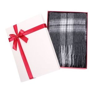 NWT dark grey, white, and red plaid cashmere scarf